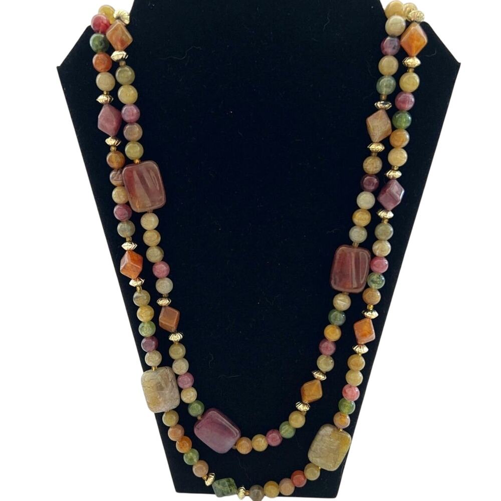 Double Strand Jasper Multicolor Necklace 15.5" - Picture 1 of 1